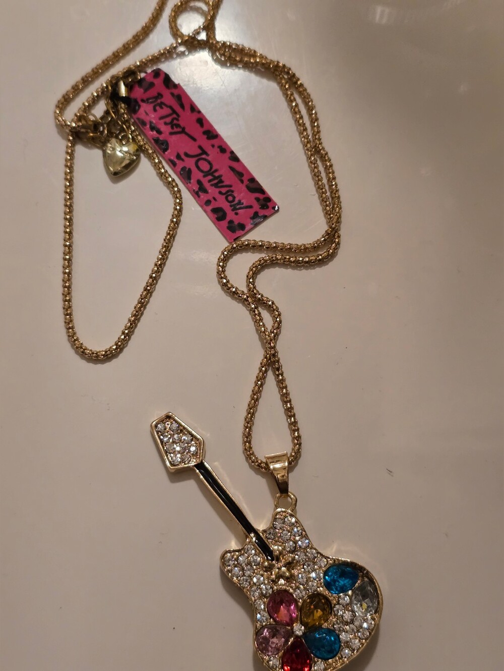 Betsey Johnson Electric Guitar Pendant Necklace with Colorful Stones